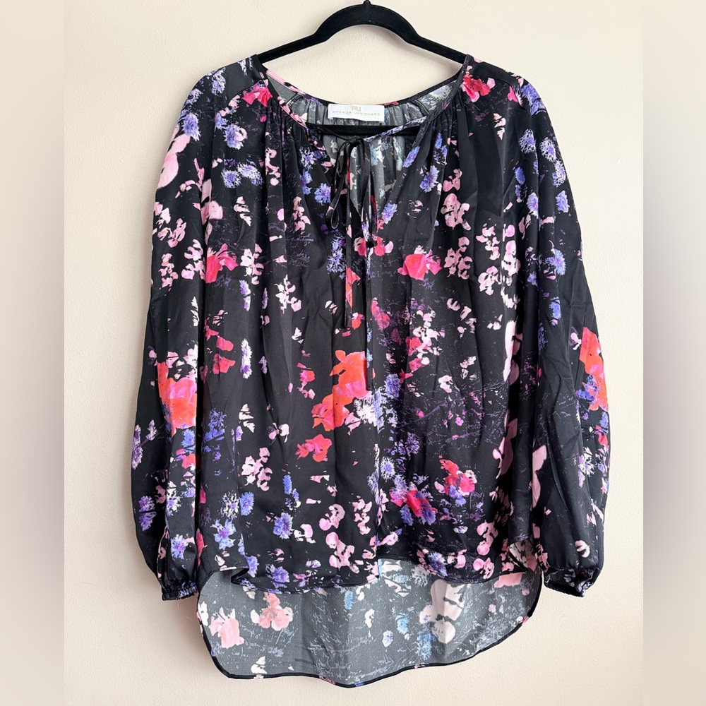 Amanda Uprichard 100% Silk Blouse Women’s Size L Large Gorgeous Floral Print